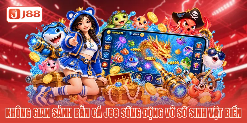 Không gian sảnh bắn cá J88 sống động với vô số loài sinh vật biển 